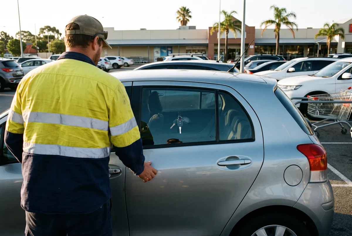 Locked silver hatchback in a Perth shopping centre car park
