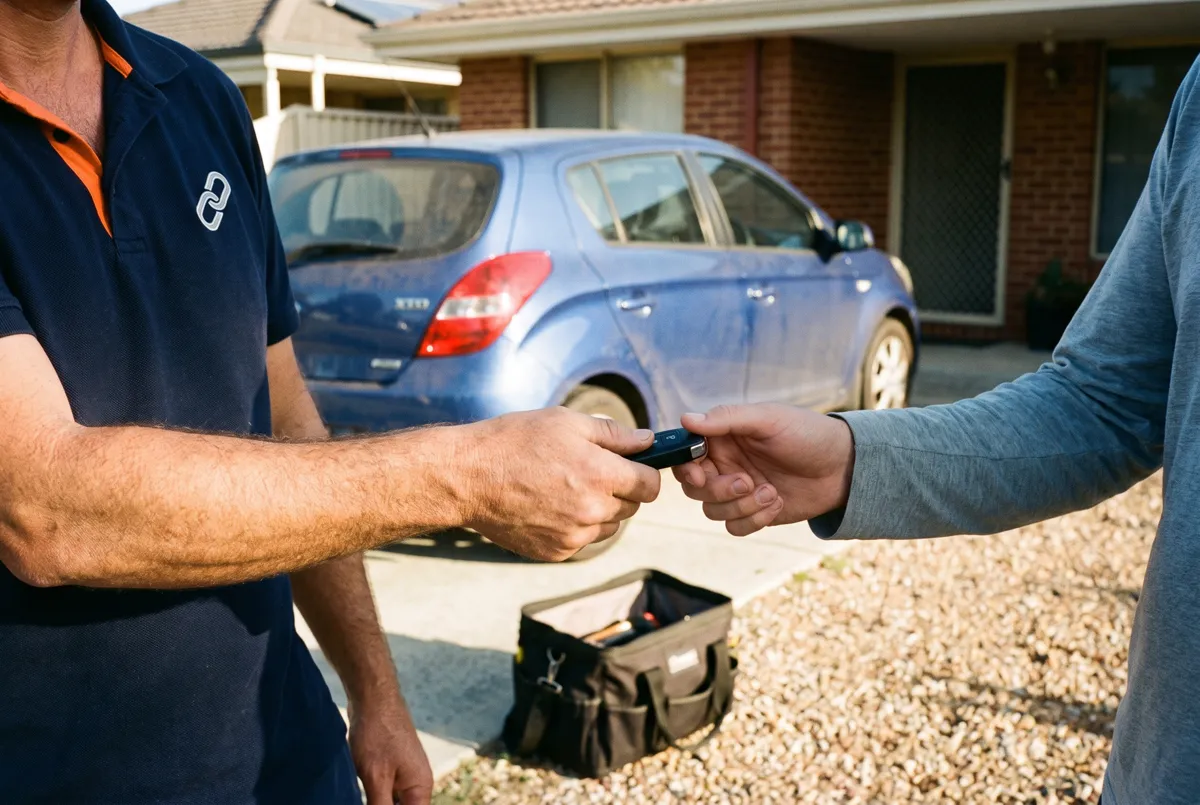Handing over a newly cut and programmed car key